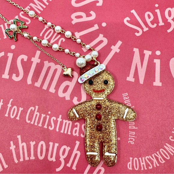 Betsey Johnson ‘Feliz Navidad’ Gingerbread Man Necklace; Stud Earrings Set NWT - Picture 3 of 16